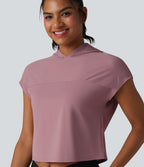 Hooded Cap Sleeve Cropped Breathable Mesh InstantCool Quick Dry Running Sports Top-UPF50+ — Nostalgia Rose — view 5