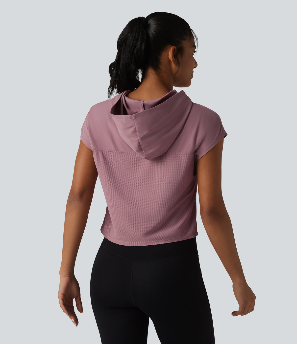 Hooded Cap Sleeve Cropped Breathable Mesh InstantCool Quick Dry Running Sports Top-UPF50+ — Nostalgia Rose — view 1