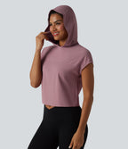 Hooded Cap Sleeve Cropped Breathable Mesh InstantCool Quick Dry Running Sports Top-UPF50+ — Nostalgia Rose — view 4
