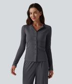Long Sleeve Lounge Top — Black — view 6