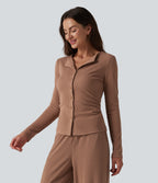 Long Sleeve Lounge Top — Mocha Mousse — view 2