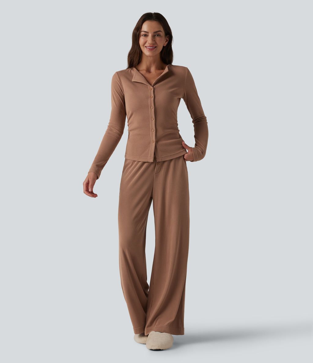 Long Sleeve Lounge Top — Mocha Mousse — view 5