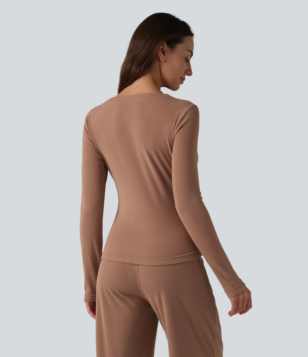 Long Sleeve Lounge Top — Mocha Mousse — view 3