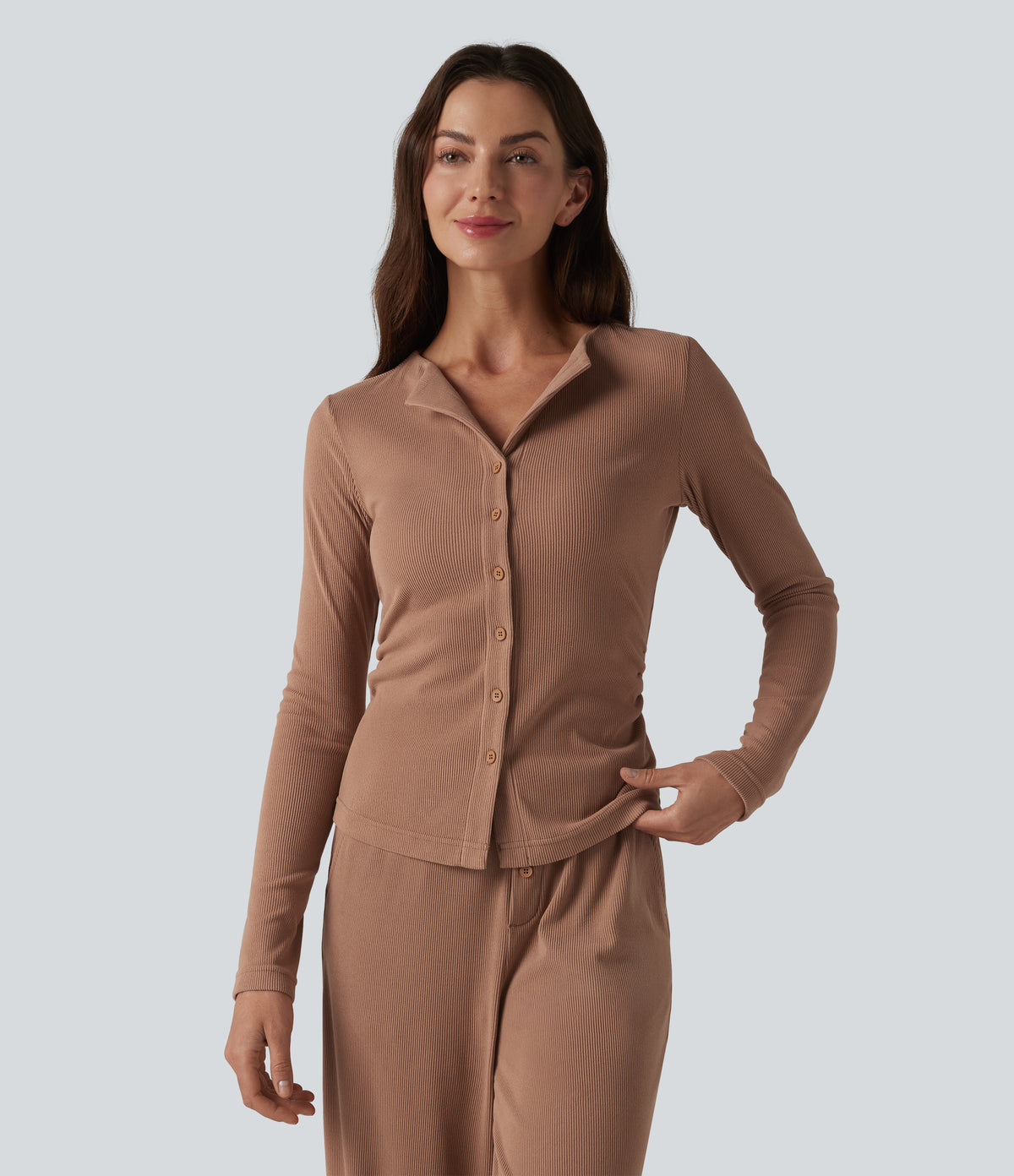 Long Sleeve Lounge Top — Mocha Mousse — view 1