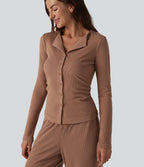 Long Sleeve Lounge Top — Mocha Mousse — view 4