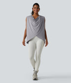 Hooded Cowl Neck Sleeveless Yoga Sports Top with Pockets — Mist Grey — view 6