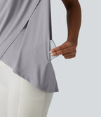 Hooded Cowl Neck Sleeveless Yoga Sports Top with Pockets — Mist Grey — view 5