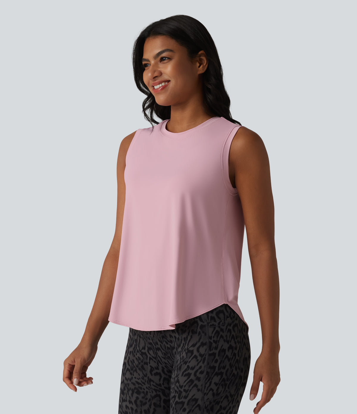 Round Neck Curved Hem InstantCool Workout Tank Top-UPF50+ — Pink Nectar — view 4