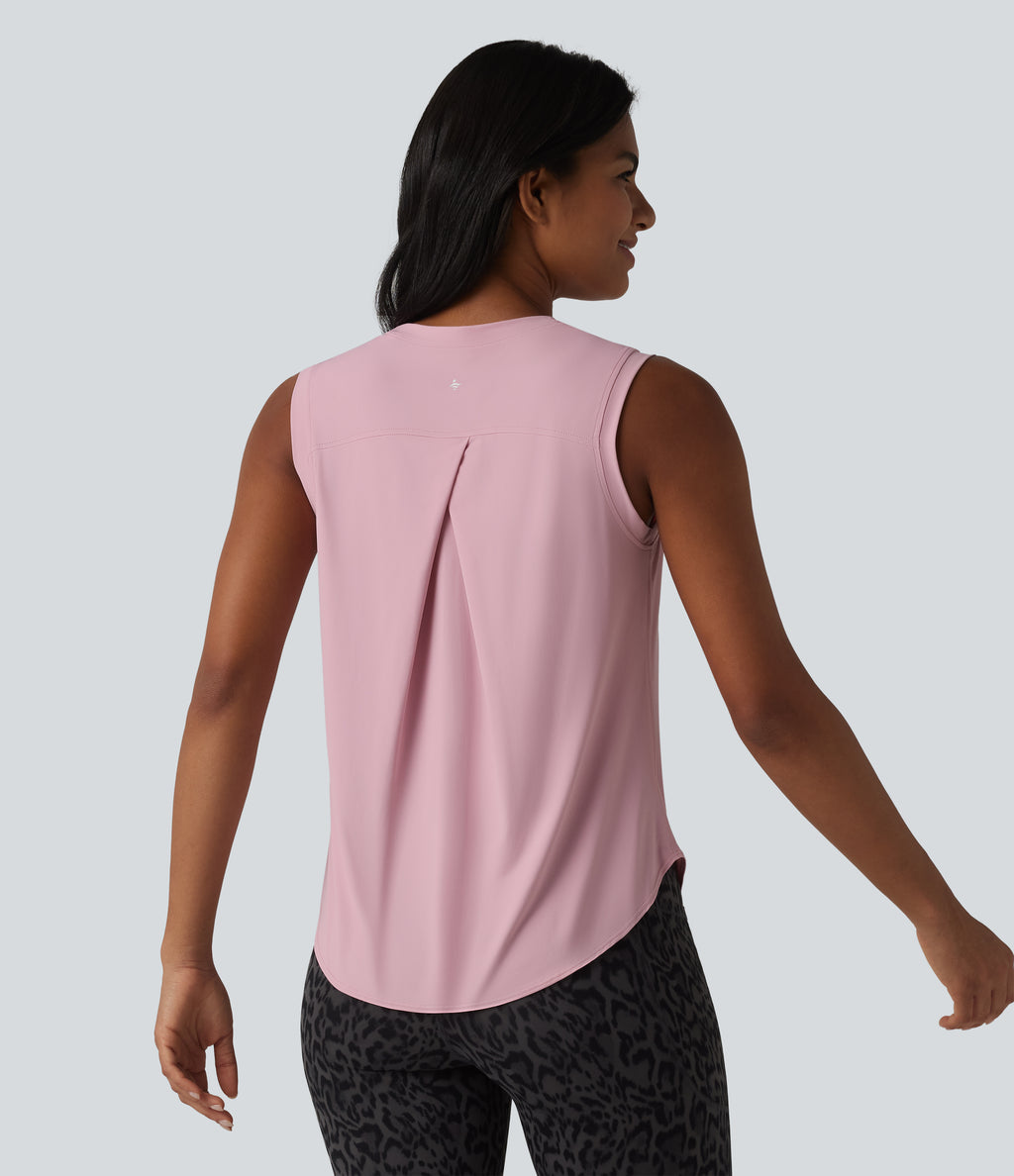 Round Neck Curved Hem InstantCool Workout Tank Top-UPF50+ — Pink Nectar — view 2