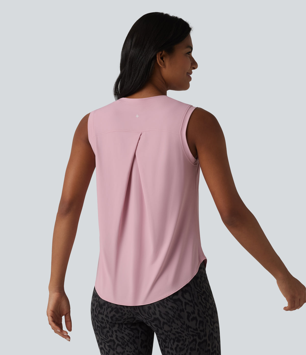 Round Neck Curved Hem InstantCool Workout Tank Top-UPF50+ — Pink Nectar — view 2