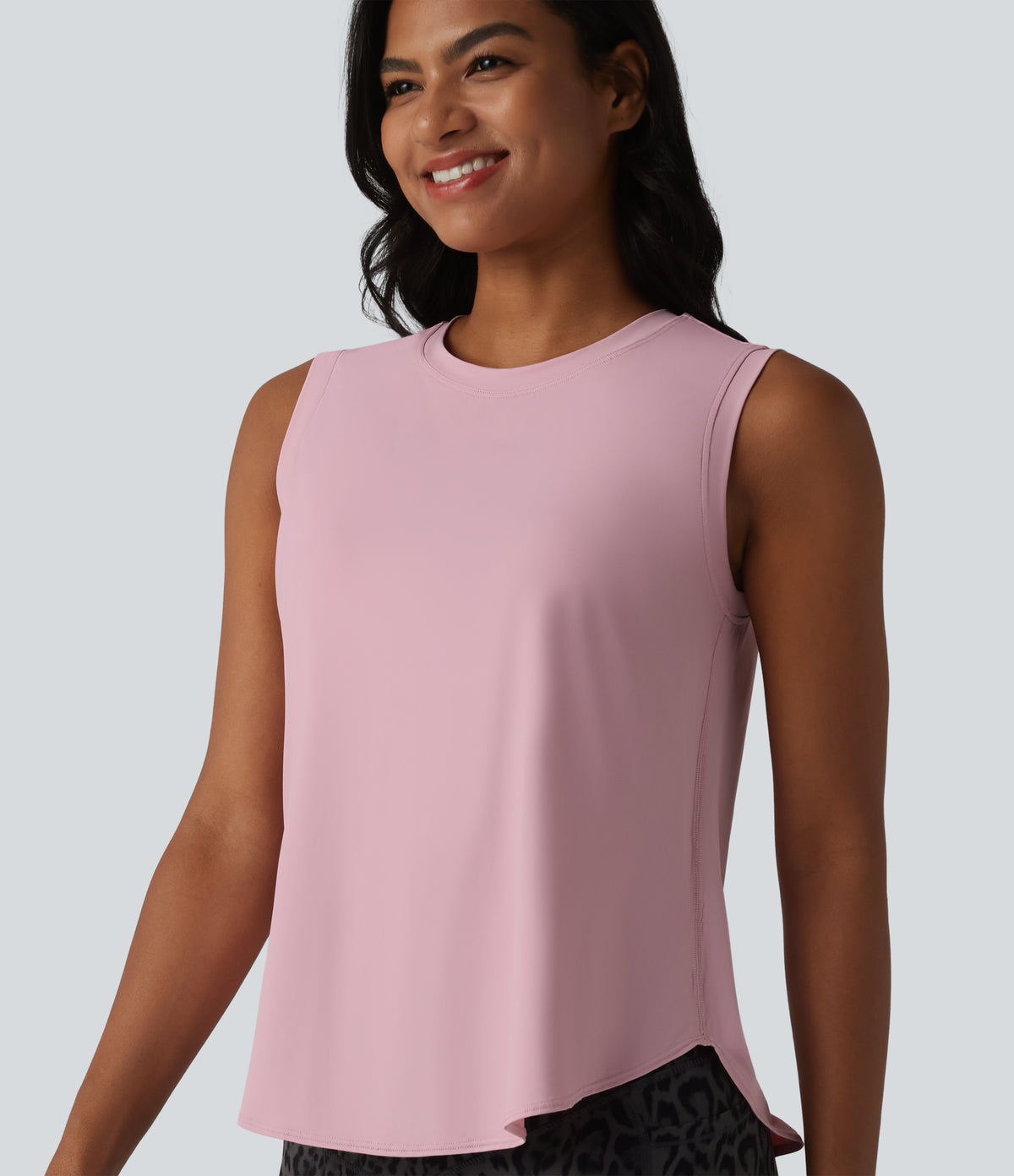 Round Neck Curved Hem InstantCool Workout Tank Top-UPF50+ — Pink Nectar — view 1