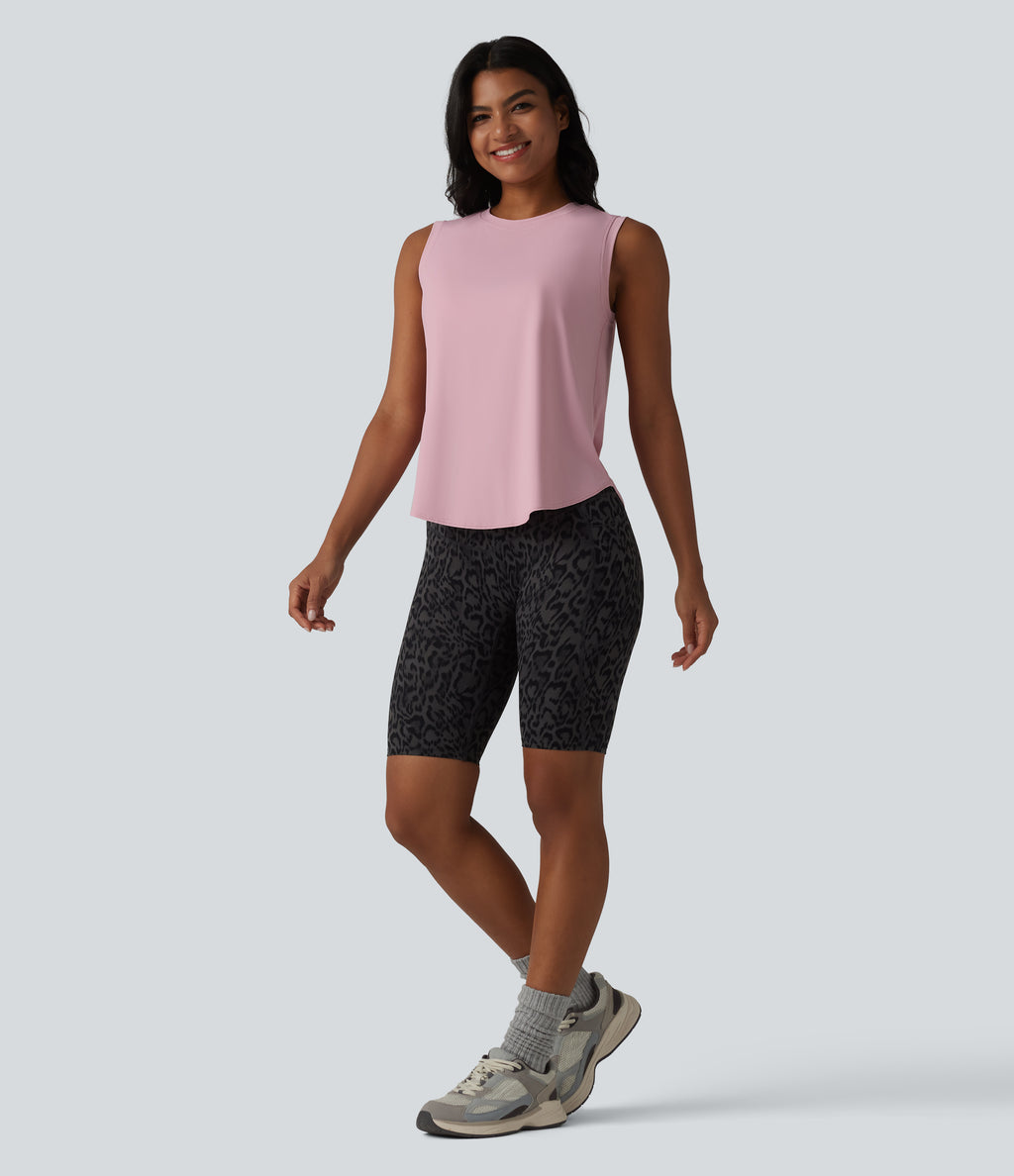 Round Neck Curved Hem InstantCool Workout Tank Top-UPF50+ — Pink Nectar — view 6