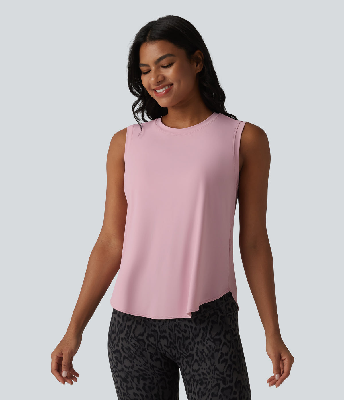 Round Neck Curved Hem InstantCool Workout Tank Top-UPF50+ — Pink Nectar — view 3
