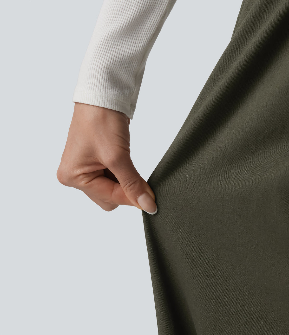 High Waisted Baggy Work Chino Cotton Trousers with Pockets — Forest Night — view 5