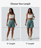 Super High Waisted Tummy Control 2-in-1 Quick Dry Yoga Shorts 7'' with Pockets — Stone Blue — view 2