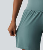 Super High Waisted Tummy Control 2-in-1 Quick Dry Yoga Shorts 7'' with Pockets — Stone Blue — view 8