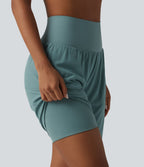 Super High Waisted Tummy Control 2-in-1 Quick Dry Yoga Shorts 7'' with Pockets — Stone Blue — view 5