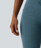 Heathered High Waisted Drawstring Quick Dry Pedal Pusher Yoga Leggings with Pockets — Dark Grey Mélange — view 7