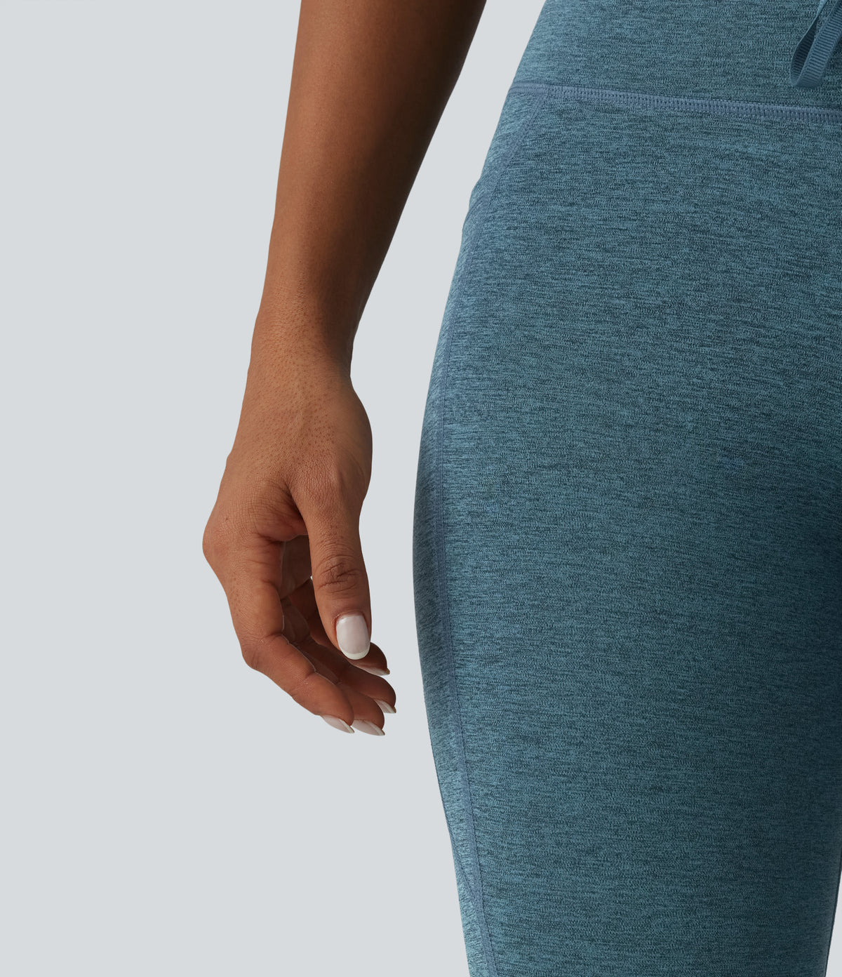 Heathered High Waisted Drawstring Quick Dry Pedal Pusher Yoga Leggings with Pockets — Dark Grey Mélange — view 7