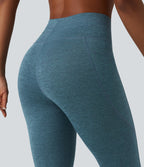 Heathered High Waisted Drawstring Quick Dry Pedal Pusher Yoga Leggings with Pockets — Dark Grey Mélange — view 6
