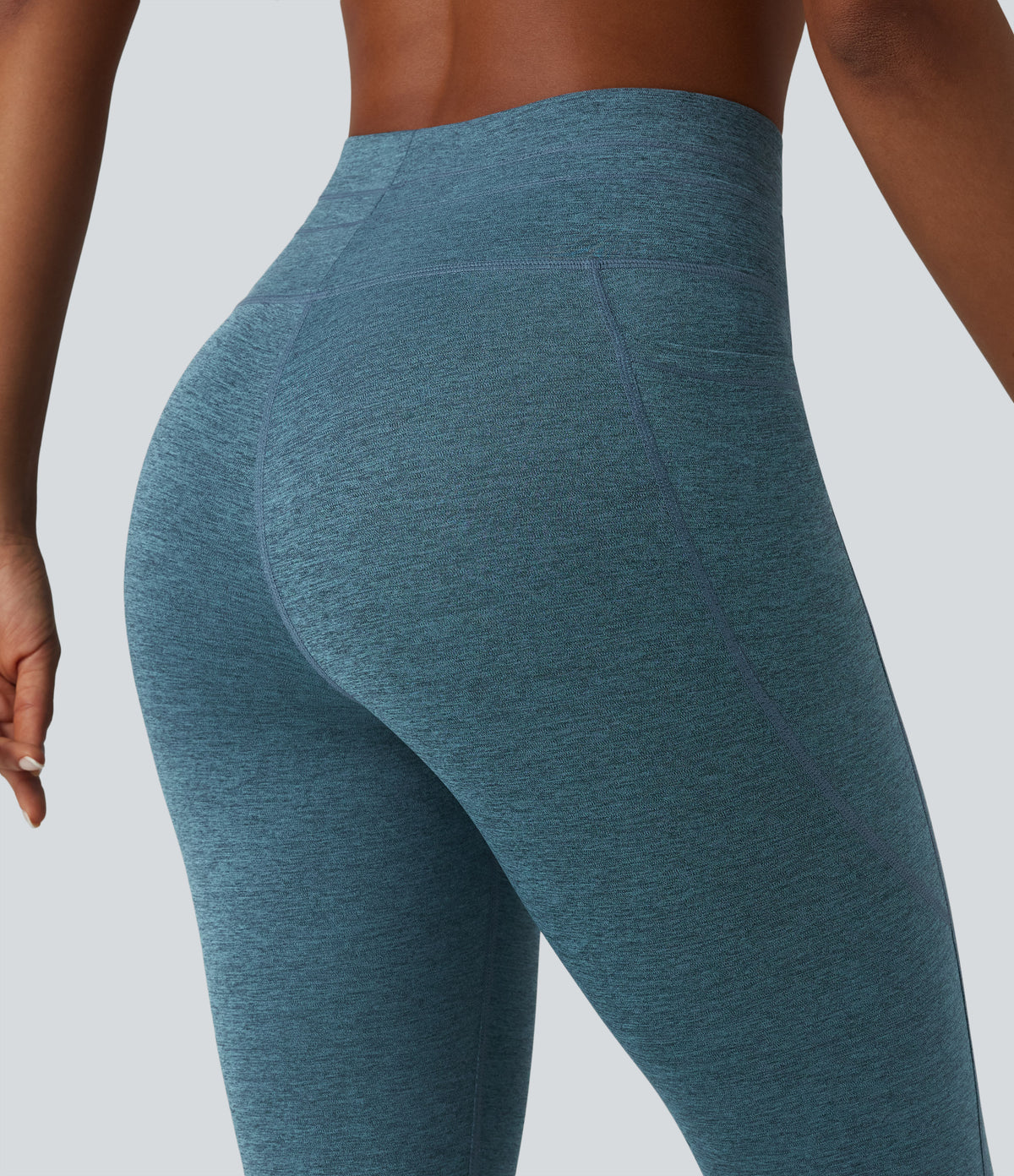 Heathered High Waisted Drawstring Quick Dry Pedal Pusher Yoga Leggings with Pockets — Dark Grey Mélange — view 6