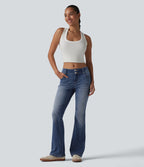 Low Rise Casual Bootcut Jeans with Pockets — Tide Blue Denim — view 6