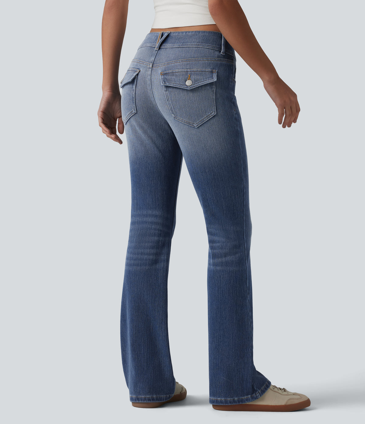 Low Rise Casual Bootcut Jeans with Pockets — Tide Blue Denim — view 2