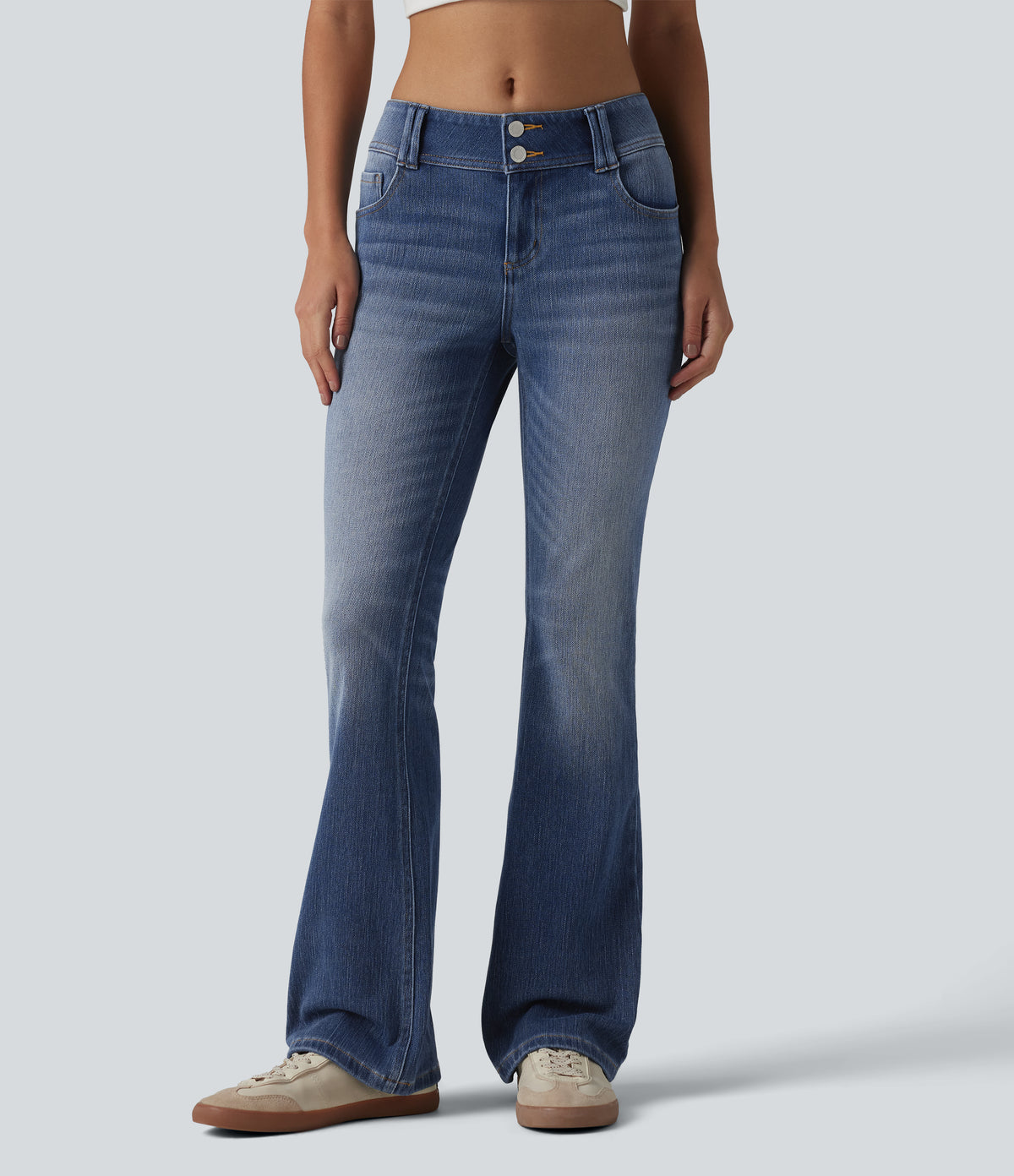 Low Rise Casual Bootcut Jeans with Pockets — Tide Blue Denim — view 1