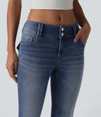 Low Rise Casual Bootcut Jeans with Pockets — Tide Blue Denim — view 4