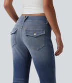 Low Rise Casual Bootcut Jeans with Pockets — Tide Blue Denim — view 5