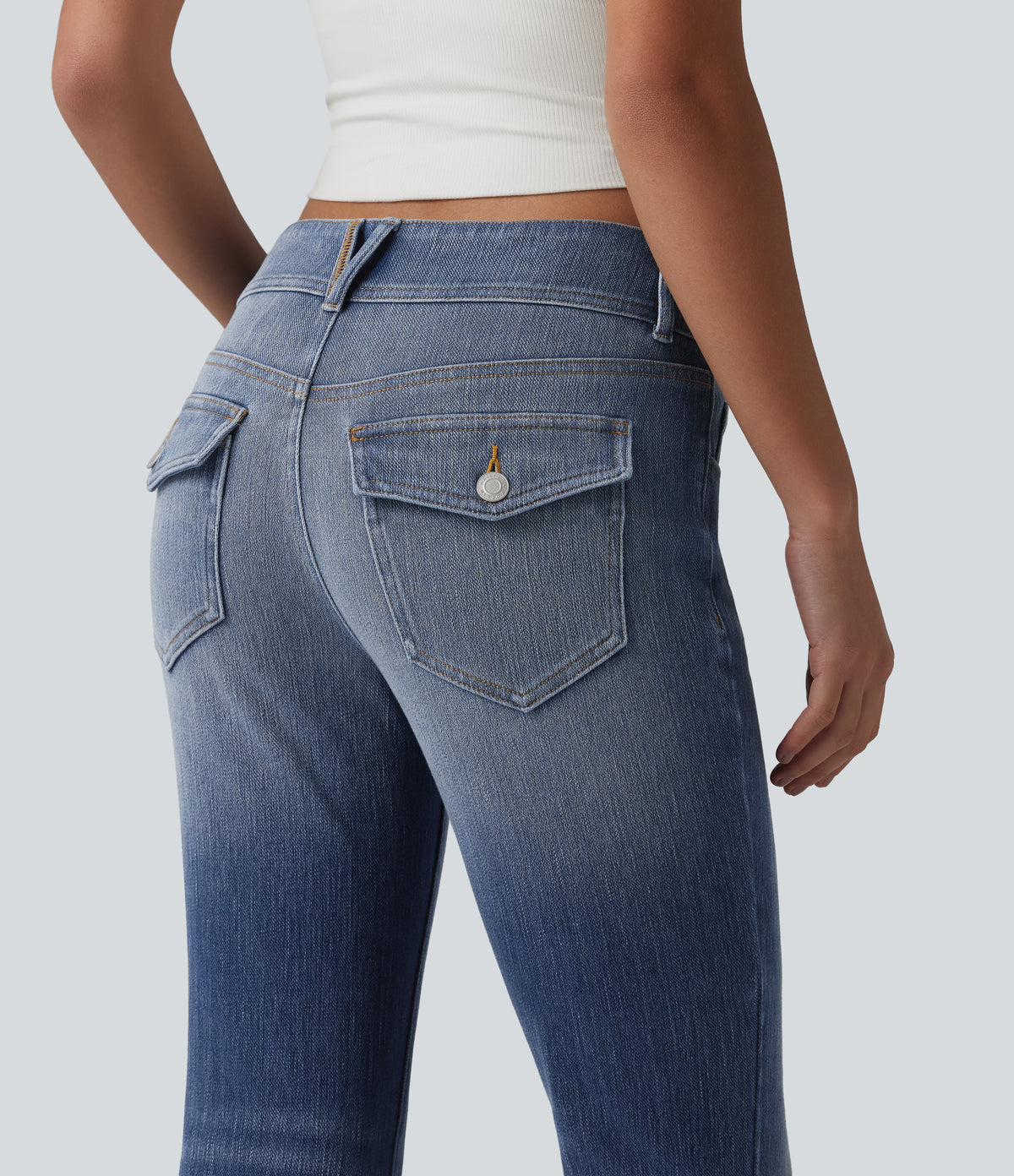Low Rise Casual Bootcut Jeans with Pockets — Tide Blue Denim — view 5
