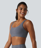 Jacquard Stripe Low Support U-Neck Cut-out Built-in Bra Yoga Sports Bra — Iris Stripe — view 3