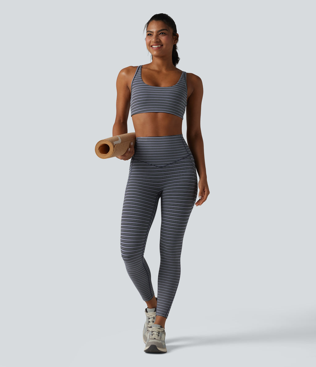 Jacquard Stripe Low Support U-Neck Cut-out Built-in Bra Yoga Sports Bra — Iris Stripe — view 6