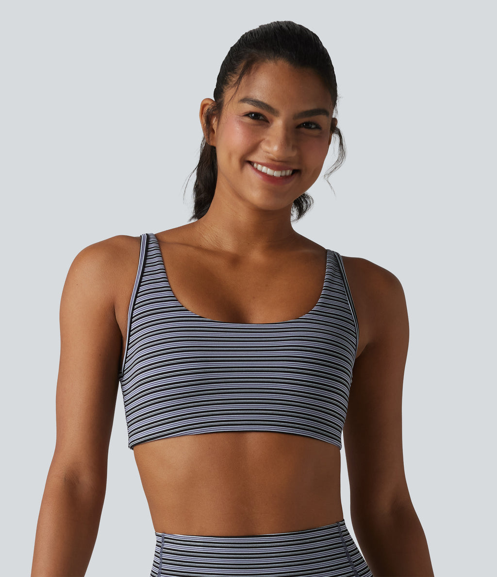 Jacquard Stripe Low Support U-Neck Cut-out Built-in Bra Yoga Sports Bra — Iris Stripe — view 2