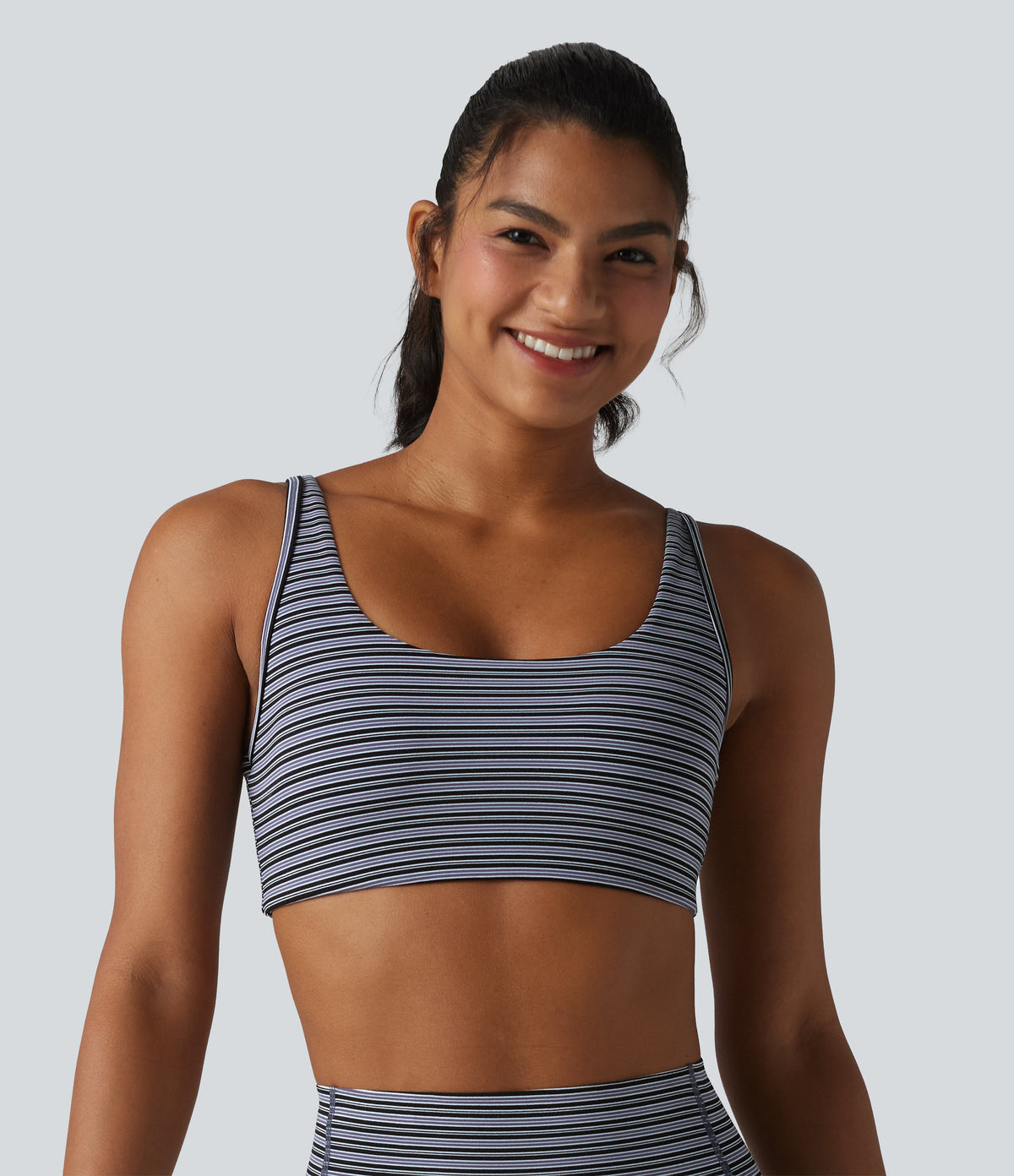 Jacquard Stripe Low Support U-Neck Cut-out Built-in Bra Yoga Sports Bra — Iris Stripe — view 2