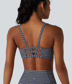 Jacquard Stripe Low Support U-Neck Cut-out Built-in Bra Yoga Sports Bra — Iris Stripe — view 1