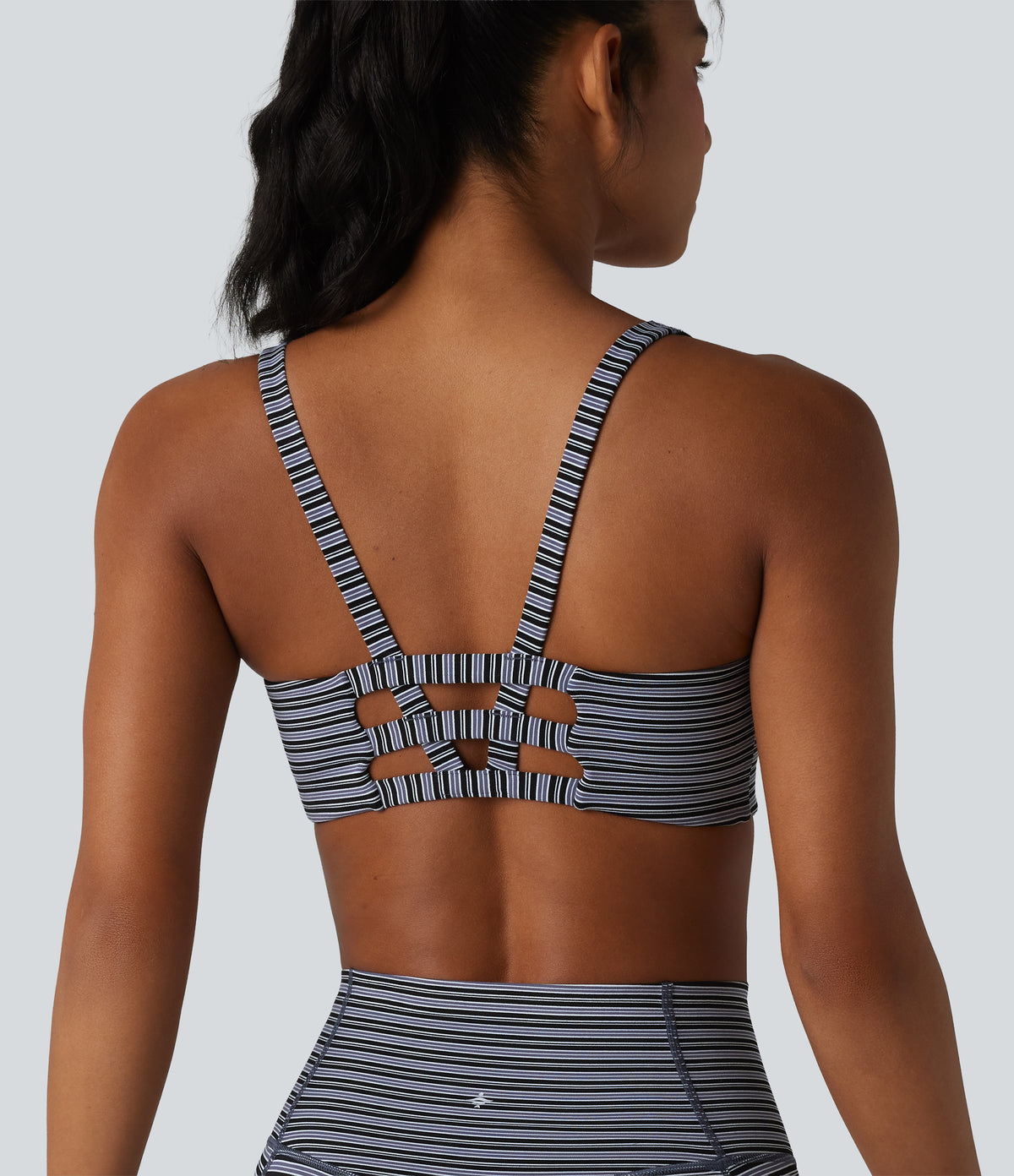 Jacquard Stripe Low Support U-Neck Cut-out Built-in Bra Yoga Sports Bra — Iris Stripe — view 1