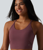 Plush Cut-Out Twisted Back U-Neck Built-in Bra Yoga Tank Top — Red Mahogany — view 5