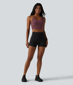 Plush Cut-Out Twisted Back U-Neck Built-in Bra Yoga Tank Top — Red Mahogany — view 6