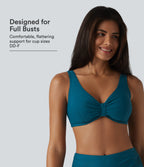 V Neck Sheen Bikini Top Swimsuit DD-F Cups — Ink Blue — view 1