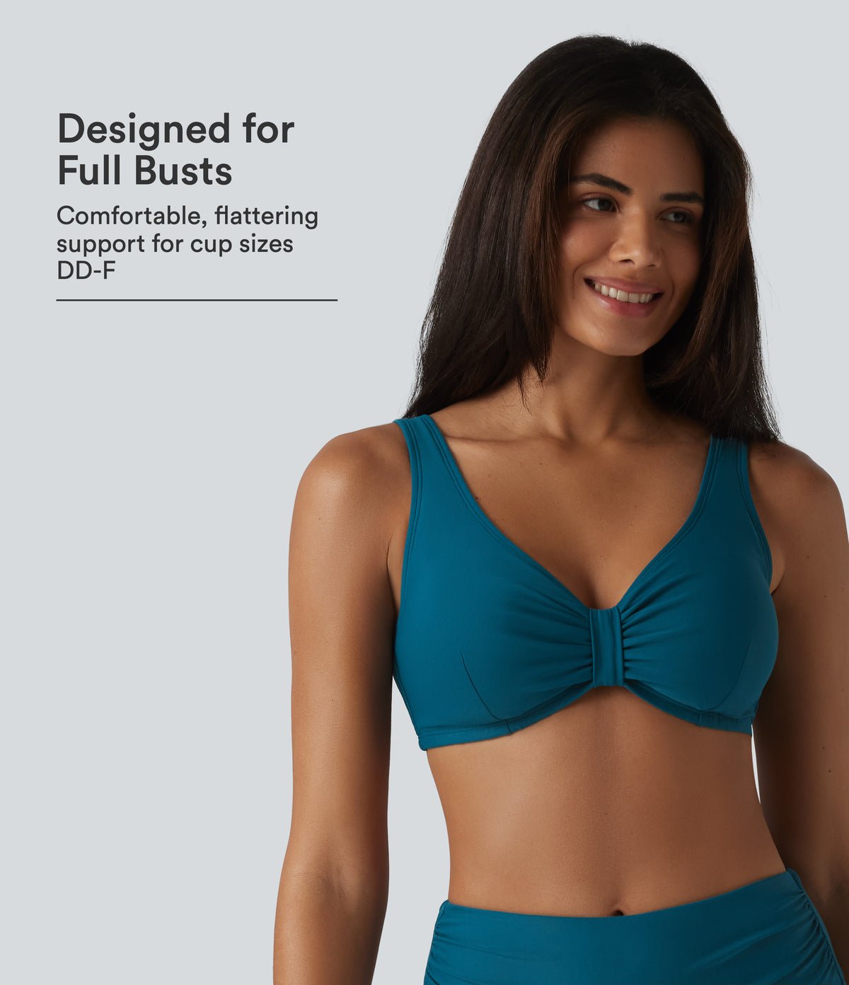 V Neck Sheen Bikini Top Swimsuit DD-F Cups — Ink Blue — view 1