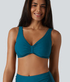 V Neck Sheen Bikini Top Swimsuit DD-F Cups — Ink Blue — view 4