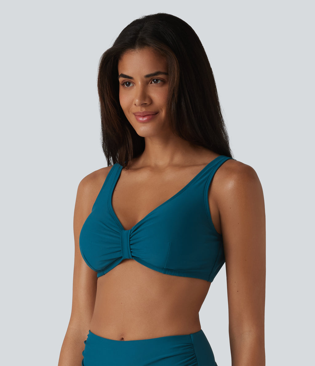 V Neck Sheen Bikini Top Swimsuit DD-F Cups — Ink Blue — view 3