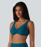 V Neck Sheen Bikini Top Swimsuit DD-F Cups — Ink Blue — view 3