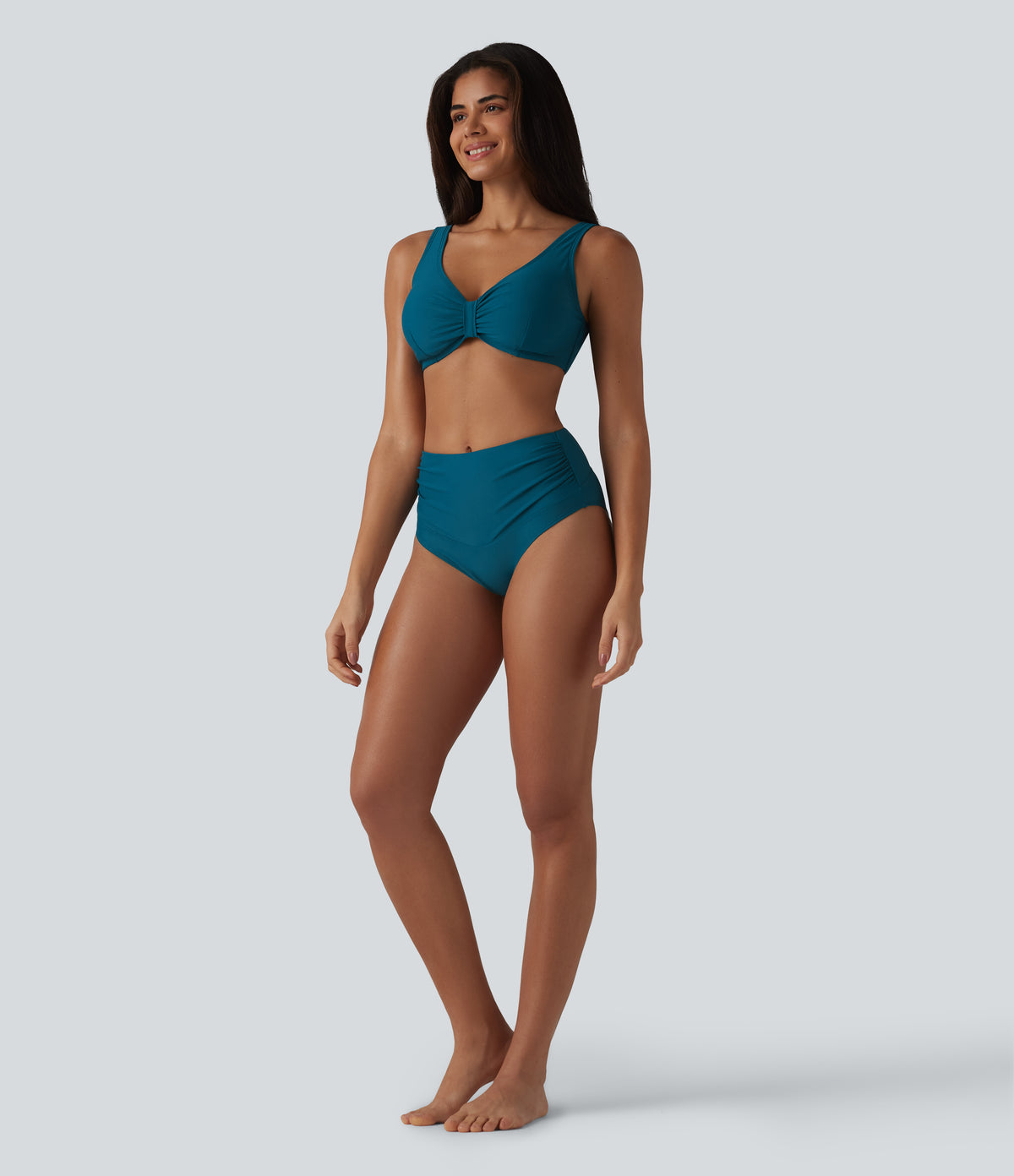 V Neck Sheen Bikini Top Swimsuit DD-F Cups — Ink Blue — view 6