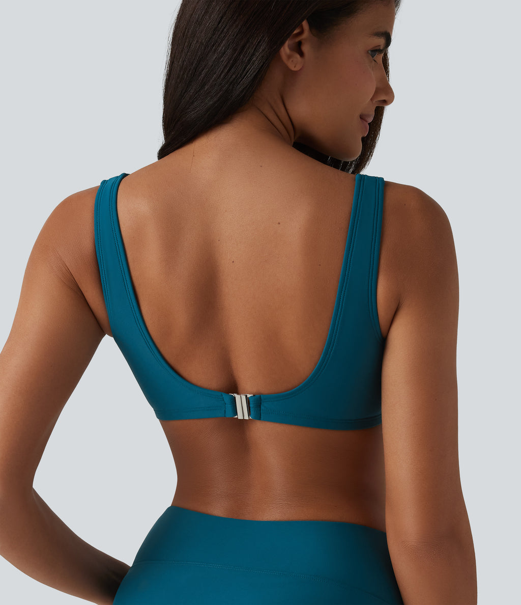 V Neck Sheen Bikini Top Swimsuit DD-F Cups — Ink Blue — view 5