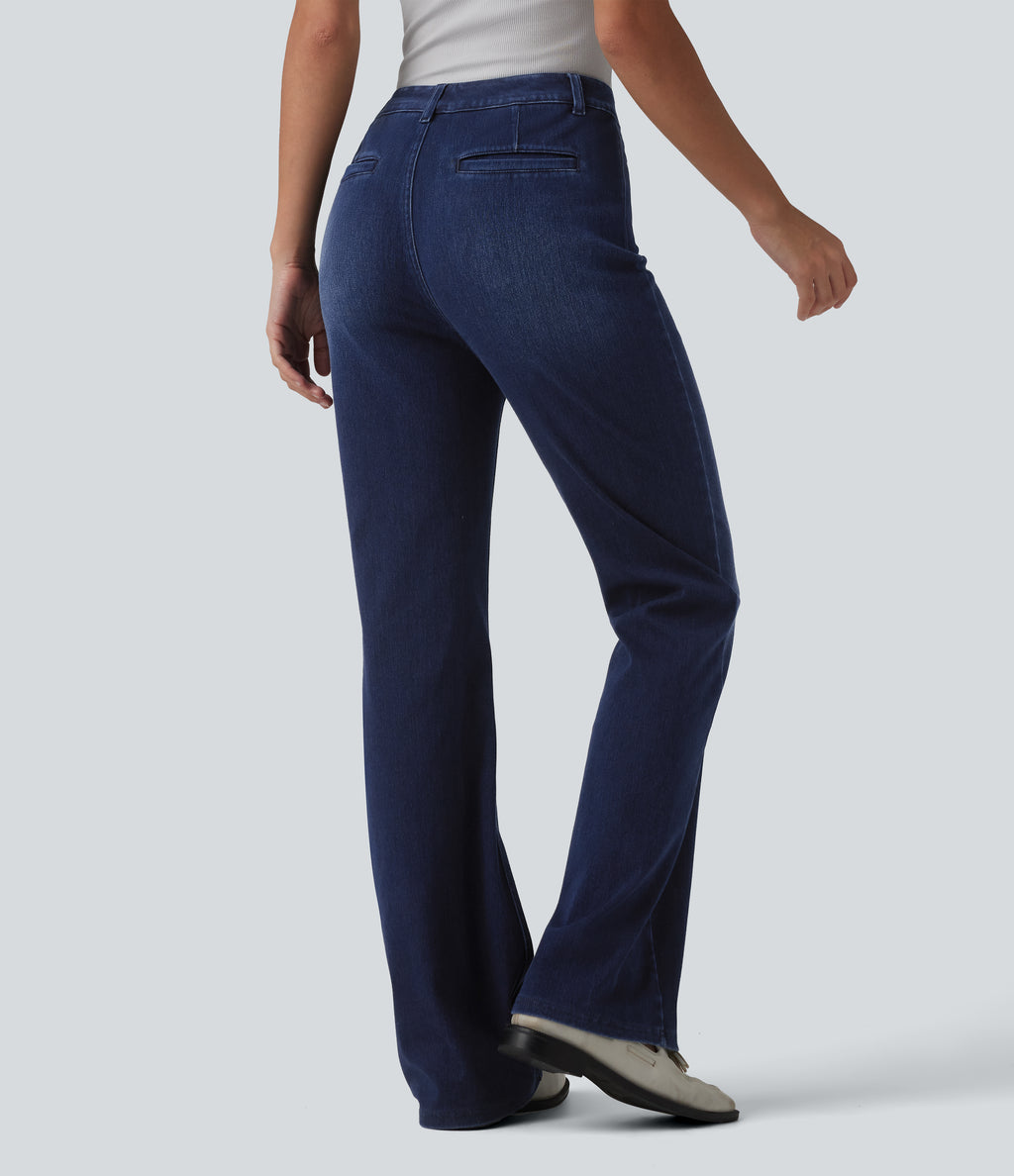 High Waisted Work Bootcut Jeans with Pockets — Inkling Blue Denim — view 2