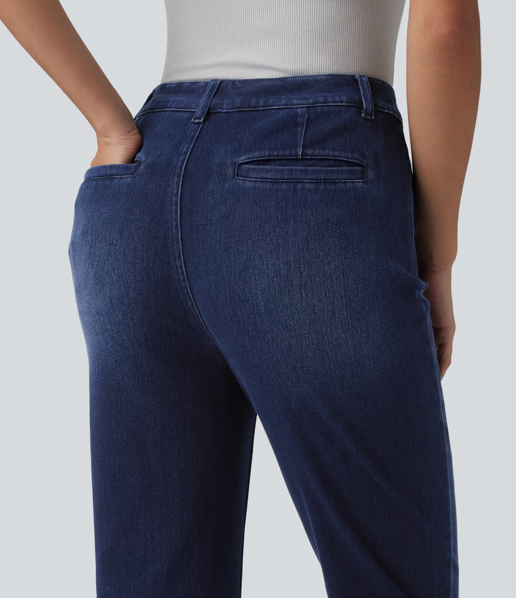 High Waisted Work Bootcut Jeans with Pockets — Inkling Blue Denim — view 5