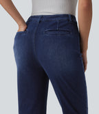 High Waisted Work Bootcut Jeans with Pockets — Inkling Blue Denim — view 5