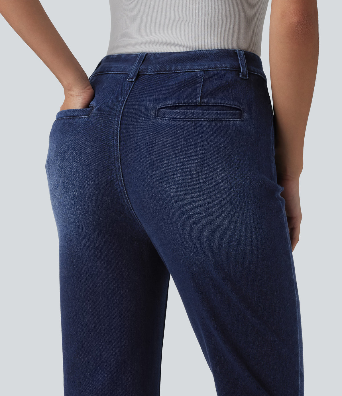 High Waisted Work Bootcut Jeans with Pockets — Inkling Blue Denim — view 5